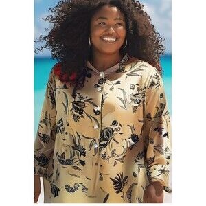 Notations brand. gold metallic. 1X? large. floral pattern. Seashell. buttons. Lo